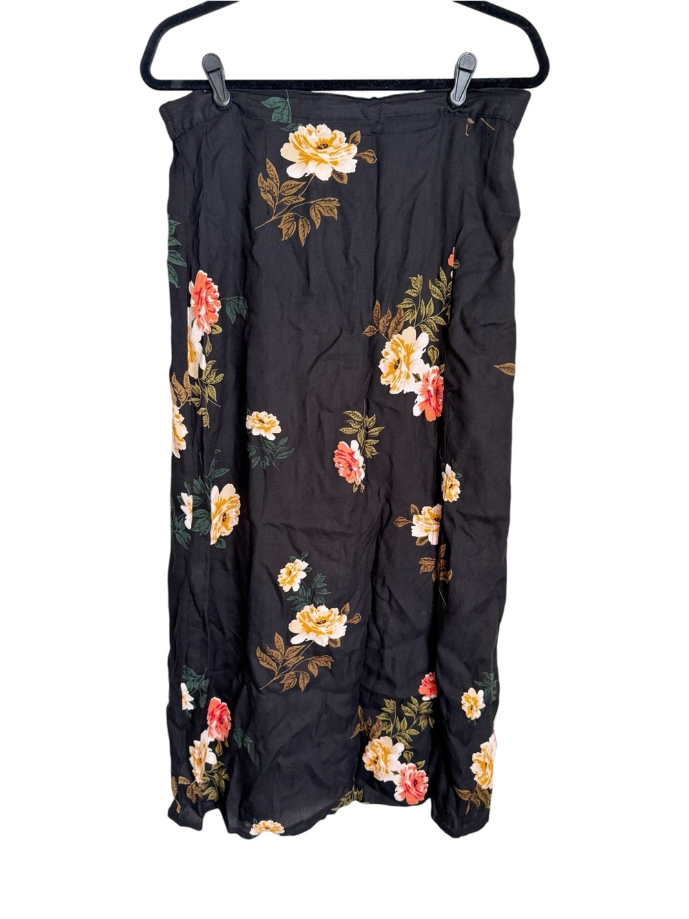 saltwater LUXE Black Maxi Skirt with Yellow and Coral Floral Print Sz XL - Picture 2 of 4